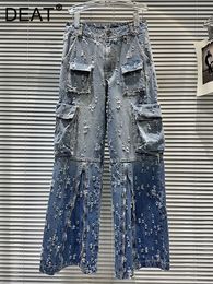 Men's Jeans DEAT Vintage Gradient Hole Zipper Split Design For Women Single Button Pockets Denim Pants 2023 Autumn Fashion 11XX5655 230925