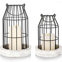 Candle Holders Rustic Wire Metal Cloche Lantern Decorative Vintage Cage Modern Farmhouse Decor For Fireplace Dining Table