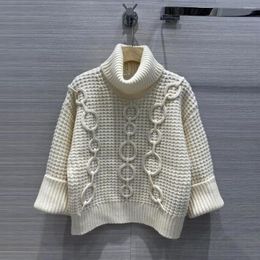 Women's Sweaters Autumn Fashion Pure Handmade Hook Chain Design Cashmere Turtleneck Sweater Women Loose Roll-up Long Sleeve Knit Pullover