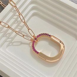 18K gold fashion lock designer pendant necklace love cute pink crystal diamond cross chain choker necklaces party wedding jewelry