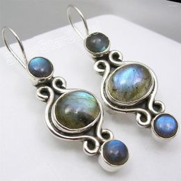Dangle Earrings Many Color Shining Semi-precious Stone 1.5"
