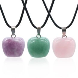 Pendant Necklaces 20x16mm Apple Shape Natural Stone Clear Quartz Amethysts Tiger Eye 45 5cm Leather Rope Necklace Men Jewellery