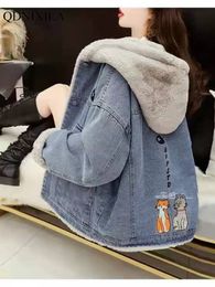 Women's Jackets Winter Spring In Women's Denim Jacket Blue with Hat Hoodie Fashion Oversize Embroidered Streetwear Jean Coat Outerwears 230925