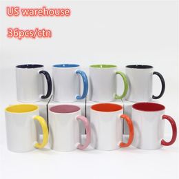 US warehouse 11oz sublimation Inner colorfs coffe mugs Pearlescent ceramic mugs with Colourful handle cups272j