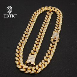 TBTK 13mm 20mm Miami Cuban Link Chain Necklace & Bracelet Full Iced Out Rhinestones Bling Bling Hiphop Jewellery For Men1286I