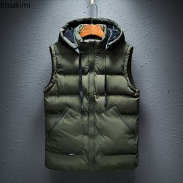 Men's Vests 2023 Warm Sleeveless Jacket Autumn Winter High End Casual Cotton Vest Male Double Diagonal Large Pocket Hooded 3XL 230925