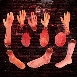 Other Event Party Supplies Horror Halloween Party Props Bloody Hand Haunted House Decoration Fake Hand Finger Leg Foot Heart Halloween Home Decor Supplies 230925