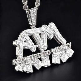 Iced Out Full Zircon ATM Addicted to Money Pendant Necklace Gold Silver Plated Mens Hip Hop Jewelry Gift269q