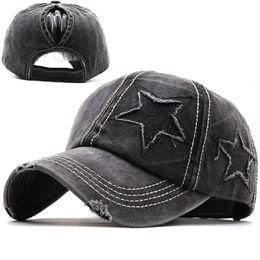 Ball Caps 100% Washed Denim Hole star Baseball cap Hats Autumn Summer fishing Hat for Men Women Caps Casquette hats Gorras 230925