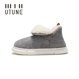 Slippers UTUNE Men's Snow Boots Slippers Winter Warm Felt Women House Shoes Platform Indoor Slippers Plain Winter Boots Grey Size 46-47 230926