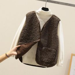 Women's Vests Women Waistcoat Single-breasted Vest Stylish Sleeveless Faux Lamb Wool Coat Short Plush For Autumn/winter