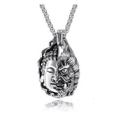 Pendant Necklaces Stainless Steel Chain Necklace Half Faced Buddha Face Devil Glamour Rock Hip Hop Men And Women Jewelry2325