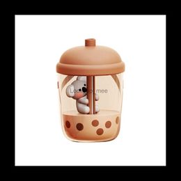 Humidifiers 450Ml Portable Koala Milk Tea Cup Air Purification Humidifier USB Desktop Water Atomizer Diffuser for Bedroom Brown YQ230926