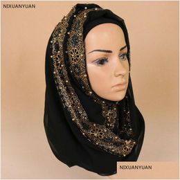 Hijabs Women Plain Chiffon Muslim Hijab Scarf Wrap Solid Colour Shawls Headband Veil Scarves Islamic Shawl Cap Head Er Drop Delivery Fa Dhxa1