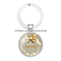 Key Rings Mom Keychains Letters Family Time Gem Glass Pendant Keychain Fashion Jewellery Car Metal Keyrings Holder Mothers Day Gift Drop Dhanq