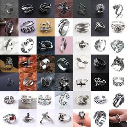 49pcs lot Men Women Band Rings Retro Stainless Steel Animal Claw Dragon Feather Adjustable Ring Hip Hop Alloy Punk Jewelry Gifts232b