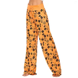 Designer Thème Costume Femmes Halloween Pyjamas Pantalons Dames Citrouilles Drôles Fantôme Imprimer Cordon Pyjama Bas Vêtements Pour Femmes