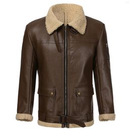 Men's Fur Faux Leather Jacket Man Casual Long-sleeved Stand-collar Male Warm And Windproof Brand 2023#3