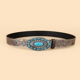 Belts Belt Female Straight Ethnic Style Personalized Versatile Carved Blue Printing