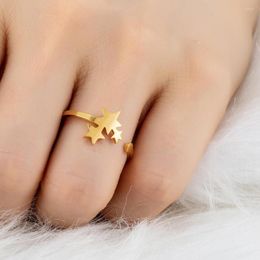 Cluster Rings Personality Simple Five Pointeds Star Ring Fashion Cute Girl Gold Silver Color Adjustable Charm Lady Birthday Party Jewelry