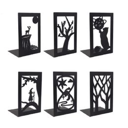 Decorative Objects Figurines Exquisite Hollowout Metal Bookend for Creative Forest Pattern Design Book Stands Gift Boo W3JD 230926