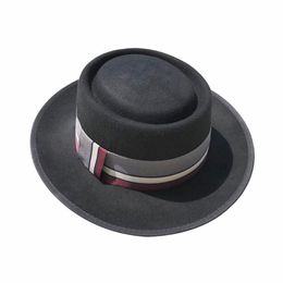 Women's Classic Wide Brim Warm Wool Fedora Hat with Coloured Ribbon Retro Style Felt Panama Hat213R