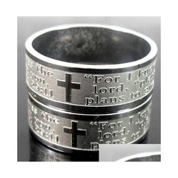 Band Rings 50Pcs Etch Lords Prayer For I Know The Plans..Jeremiah 2911 English Bible Cross Stainless Steel Wholesale Fashion Jewellery D Dhdi3