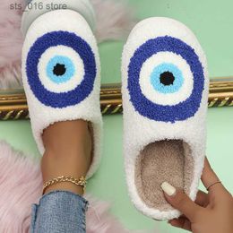 Slippers 2023 New Blue Eye House Slippers Women Winter Soft Plush Warm Fluffy Slippers Woman Indoor Anti-Slip Home Cotton Shoes Couple T230926