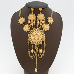 Necklace Earrings Set Dubai Gold Colour Jewellery For Women Flower Design And 2Pcs Ethiopian Engagement