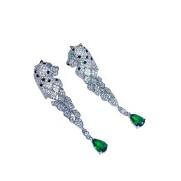 Earrings Carttiers Designer Luxury Fashion Women Green Earrings With Diamond 3D Leopard Pearl Earrings S925 Silver Ear Studs Earrings