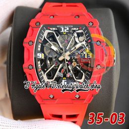 RRF 35-03 Latest version Japan Miyota NH Automatic Mens Watch Red NTPT Carbon fiber Case Skeleton Dial Red Rubber Strap Sport Super Edition eternity Wristwatches