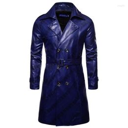 Pele masculina versão europeia 2023 masculino longo franja escura blusão moda masculina trespassado personalidade casaco de couro do plutônio