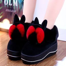 Slippers Winter Women Home Furry Slippers Concise Soft Plush Slides House Rabbit Ears Warm Platform Shoes Couples Closed Cotton Slippers 230926