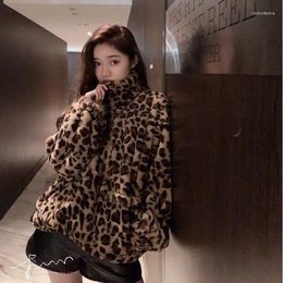 Women's Fur Autumn Winter Korean Version Of The Leopard Print Coat Women Plus Cotton Thick With Loose Vintage Plush