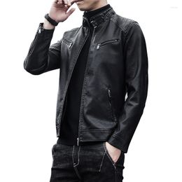 Men's Fur Korean Style Casual Stand-collar Slim-fit Young Men Motorcycle Leather Jacket Spring And Autumn Men's