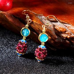 Dangle Earrings Natural Crystal Hydrangea For Women Healing Reiki Semi-precious Stones Brincos Handknit Genuine Garnet Trendy Eardrop
