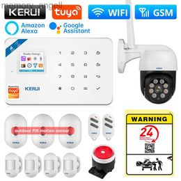 Alarm systems KERUI Home Security Alarms WIFI GSM Alarm Support Alexa Google Home Tuya Smart Motion Sensor Door Sensor IP Camera Wired Siren YQ230926