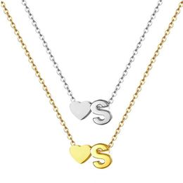fashion tiny heart dainty initial 26 letter necklace gold silver color stainless steel women girls jewelry birthday gift