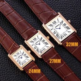 2021Top Fashion Woman Watches New Tank Series Casual Gold Watch 32mm 27mm 24mm Womens Real Leather Quartz Montres Ultra thin 801284Z