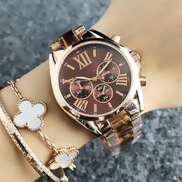 Brand Watch Women Girl Roman Numerals 3 Dials Style Metal Steel Band Quartz Wrist Watches M 49273i