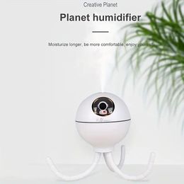 Planet Humidifier USB Charging Misting Water Replenishment Instrument Colourful Gradient Night Light Built-in 2000mah Battery, Angle Changeable Tripod Stand Gift