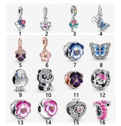 Spring 925 Sterling Silver Fit Charms Bracelets Butterfly Pansy Bird Panda Crown Caterpillar Charm for European Women Wedding Original Fashion Jewelry2046513