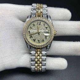 Full Diamond Arabic Numeral dial Watch women size 36MM Luxury Iced Out Watch Automatic Silver Gold Two Tone Stainless Diamond lady229T