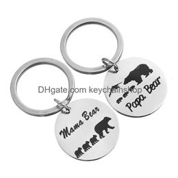 Key Rings Mother Son Papa Mama Bear Ring Stainless Steel Animal Pattern Keychain Holders Hangs Fashion Jewellery Drop Delivery Dhsqs