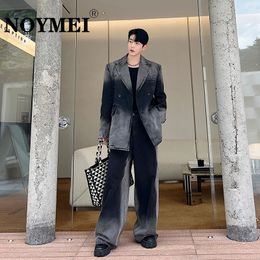 Mens Tracksuits NOYMEI Autumn Niche Designer Black Gray Gradient Washed Denim Single Breasted Jacket Wide Leg Pants Two Pieces Set WA2975 230925