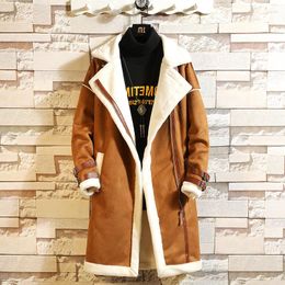 Men's Fur Winter Khaki Lamb Wool Coat One Trend Men Fashion Mid-length Thick Deerskin Velvet Leather Jacket