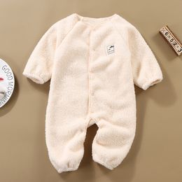 Rompers Winter Plush Baby Rompers Solid Color Thick Lamb Fleece Warm Overall Jumpsuit for Infant Soft born Overcoat Crawling Clothes 230925