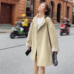 Women's Trench Coats SuperAen Casual Stand Up Collar Cargo Coat Spring And Autumn 2023 Korean Loose Retro Jacket