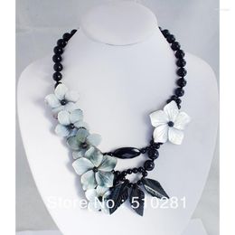 Choker Natural Black Onyx & Shell Flower Jewellery Necklace