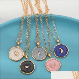 Pendant Necklaces Simple Stars Moon Heart Fashion Women Alloy Long Chains Round Love Necklace Jewelry For Girls Drop Delivery Pendants Dhvqm